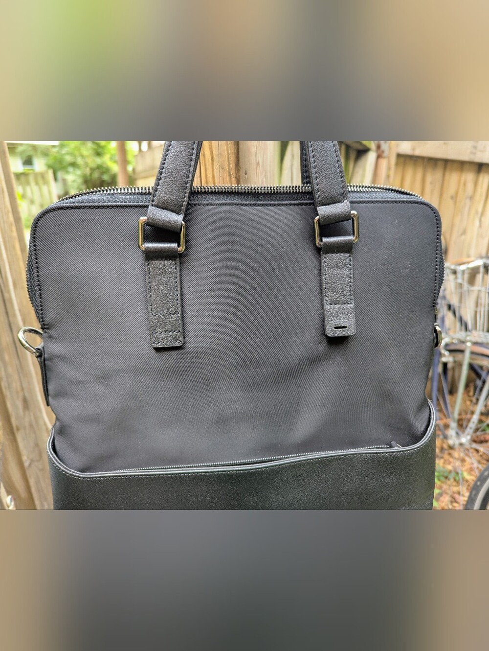 Pelle Black Leather & Nylon Convertible Laptop Tote Backpack RFID Trolley Strap - Picture 5 of 13